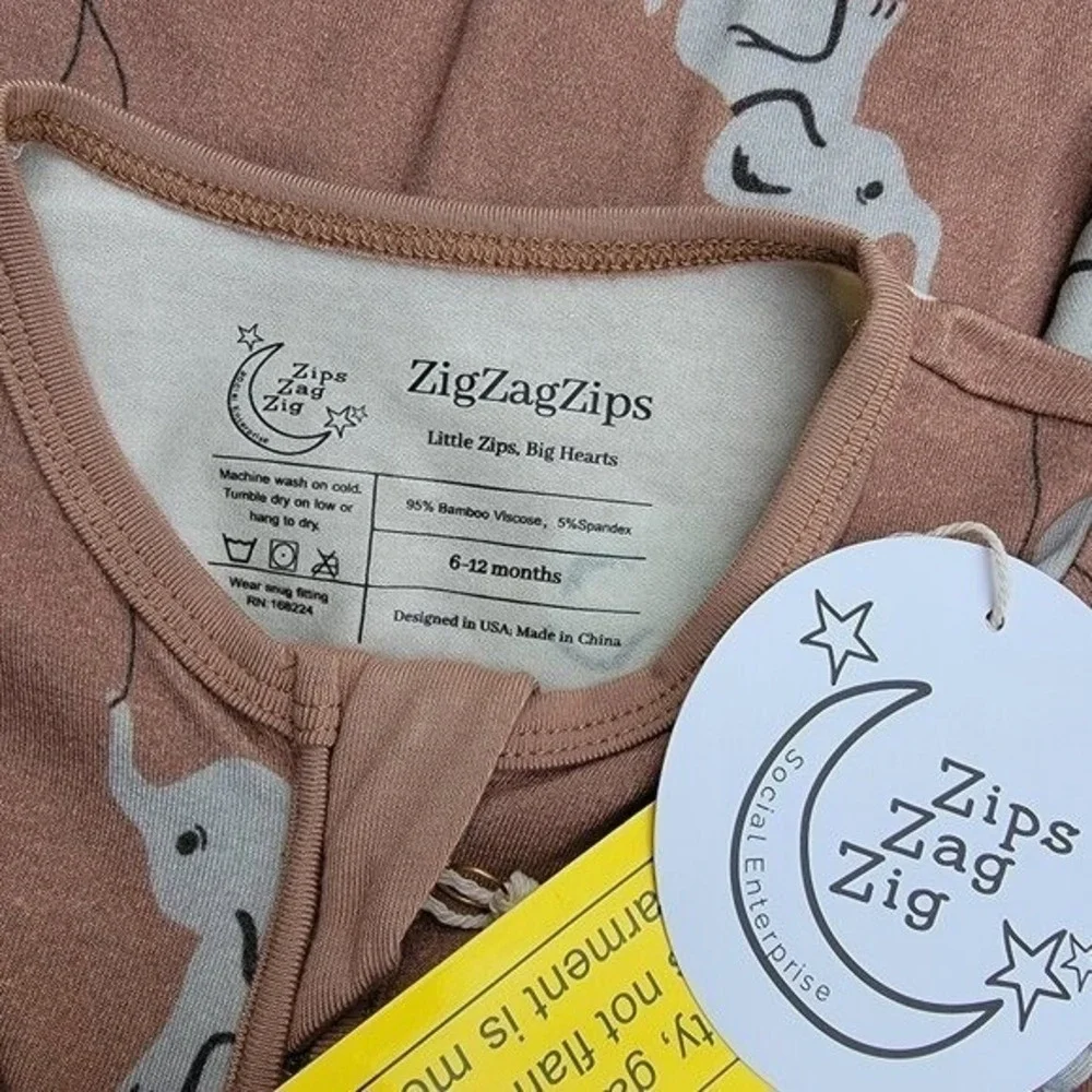 ZigZagZips Bamboo Elephant Print‎ Zip Romper Size 6-12m Zippy Sleeper NWT